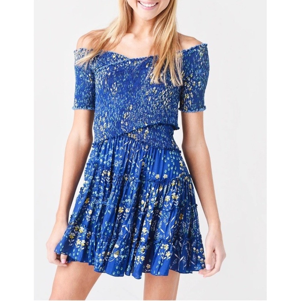 POUPETTE‎ ST Barth Women's SOLEDAD MINI DRESS Blue Small MINT Vacay Ruffle $340
